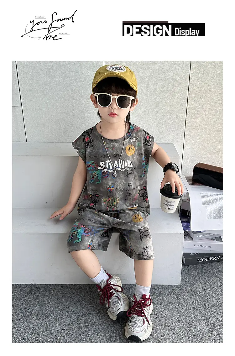 Cross-Border Boys Summer Cartoon T-Shirt Cargo Shorts Set â feature 3