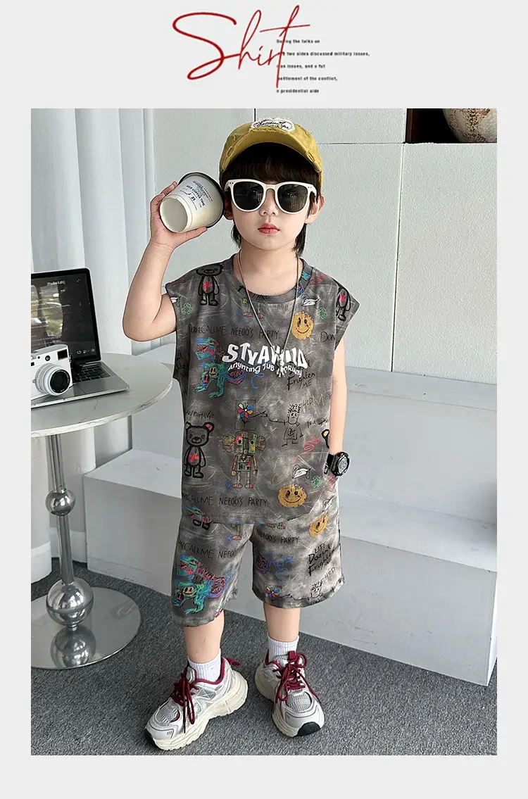 Cross-Border Boys Summer Cartoon T-Shirt Cargo Shorts Set â feature 4