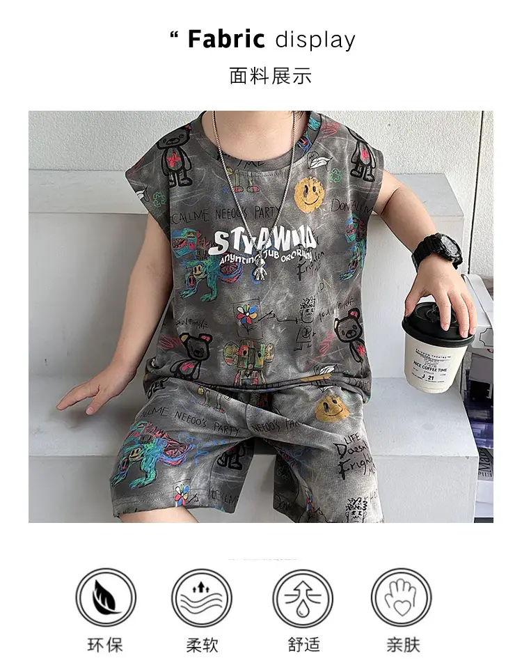 Cross-Border Boys Summer Cartoon T-Shirt Cargo Shorts Set â feature 5