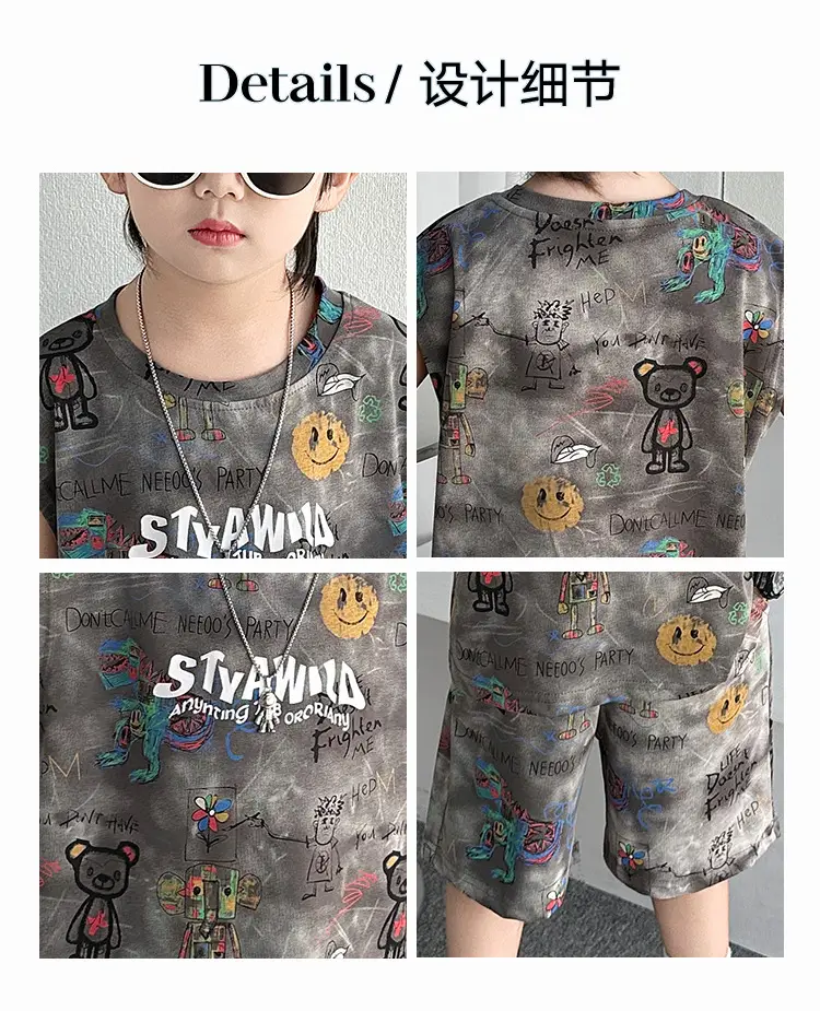 Cross-Border Boys Summer Cartoon T-Shirt Cargo Shorts Set â feature 6