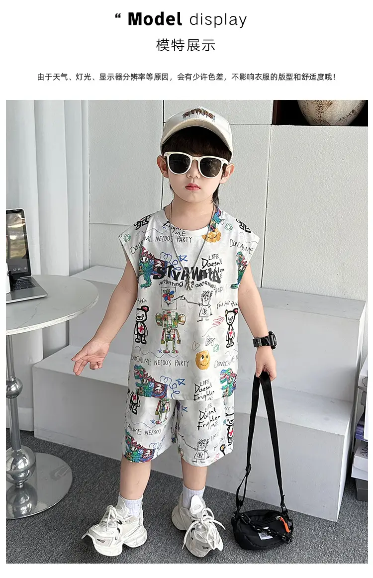 Cross-Border Boys Summer Cartoon T-Shirt Cargo Shorts Set â feature 9