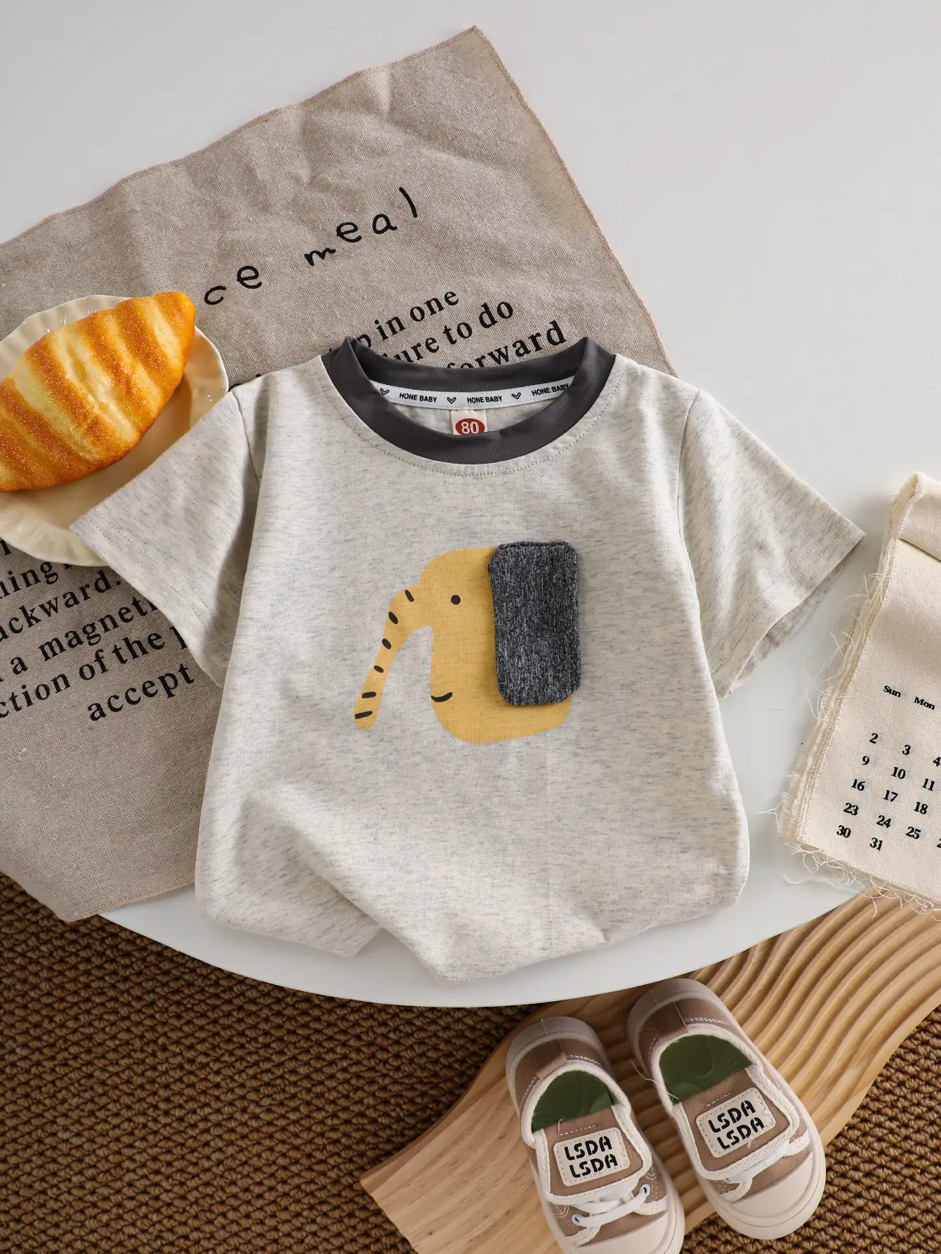 Kids Stretchy T-Shirt Gray Elephant Ears Summer Wear