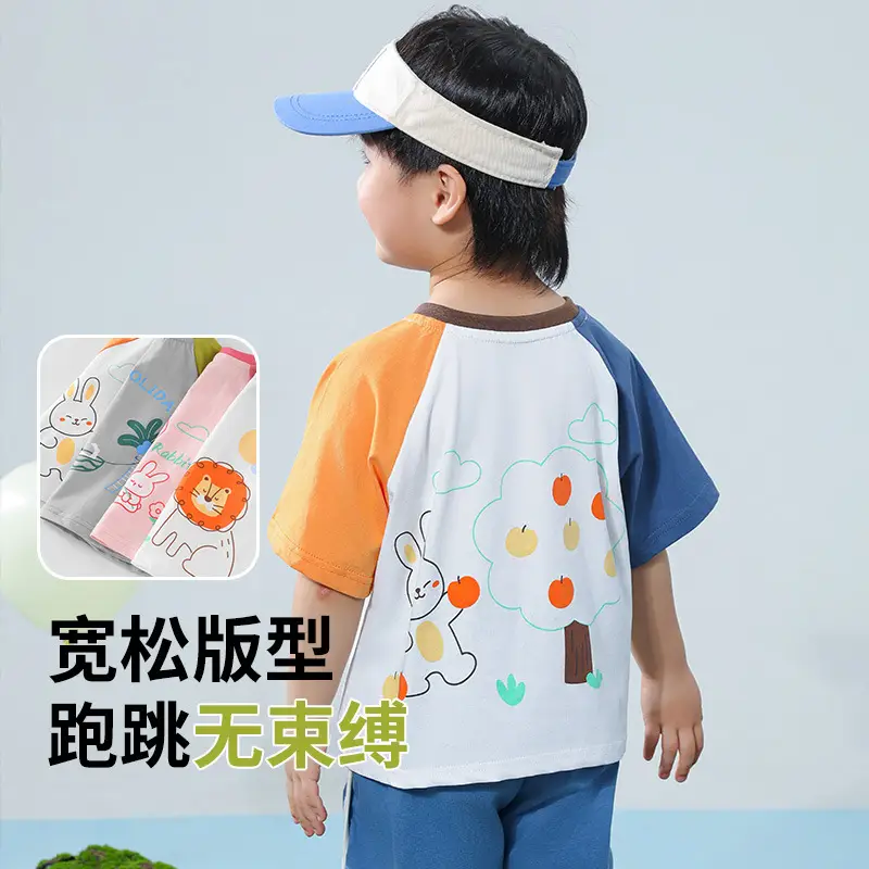 Kids Cartoon T-Shirt Blue White Summer Casual Top