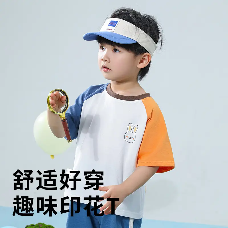 Kids Cartoon T-Shirt Blue White Summer Casual Top