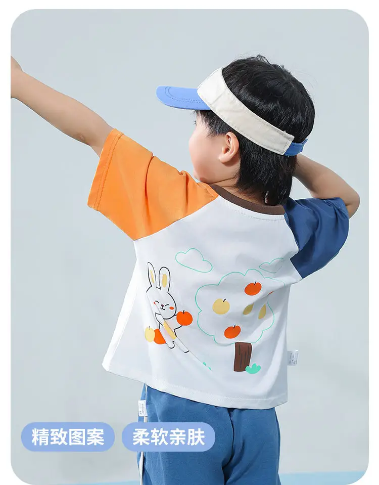 Kids Cartoon T-Shirt Blue White Summer Casual Top — feature 1