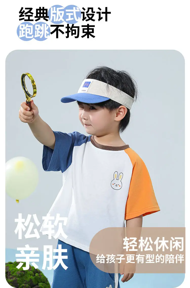 Kids Cartoon T-Shirt Blue White Summer Casual Top — feature 2