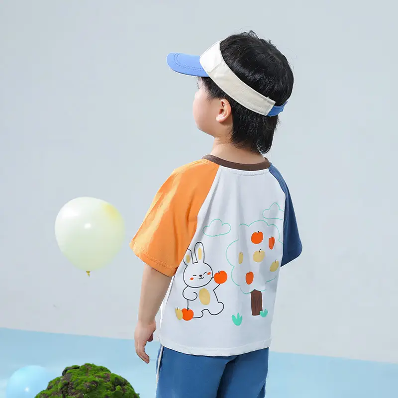 Kids Cartoon T-Shirt Blue White Summer Casual Top