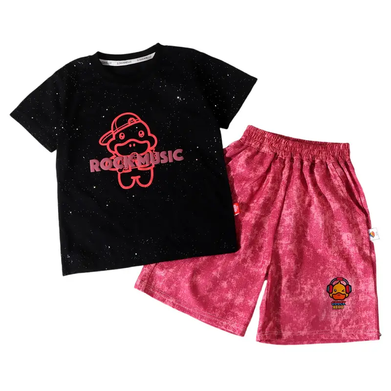 Kids Cartoon T-Shirt Set Black Pink Short Sleeve Cotton - Image 6