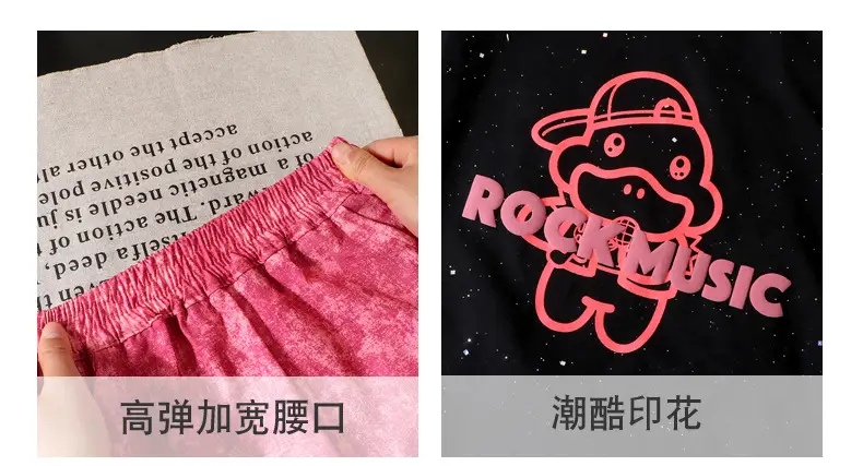 Kids Cartoon T-Shirt Set Black Pink Short Sleeve Cotton — feature 10