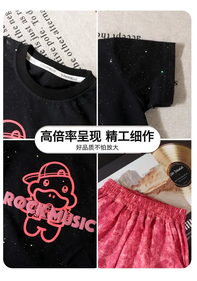 Kids Cartoon T-Shirt Set Black Pink Short Sleeve Cotton — feature 6