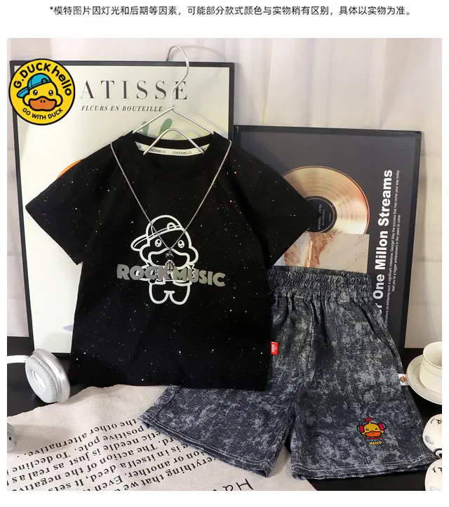 Kids Cartoon T-Shirt Set Black Pink Short Sleeve Cotton - Image 2