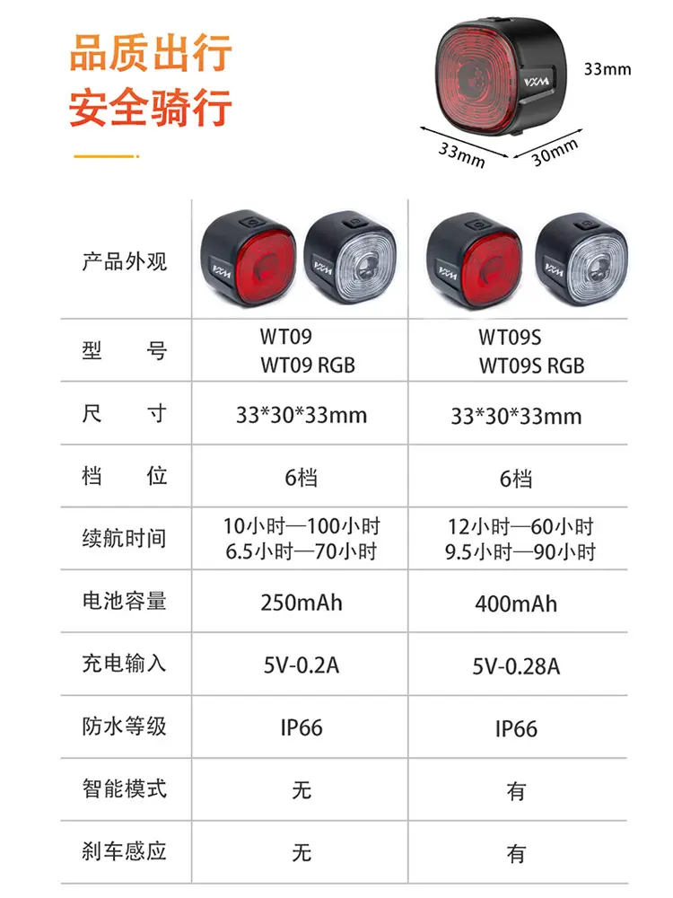 Bicycle intelligent sensor warning brake tail light mountain road bike color night riding USB charging warning light
