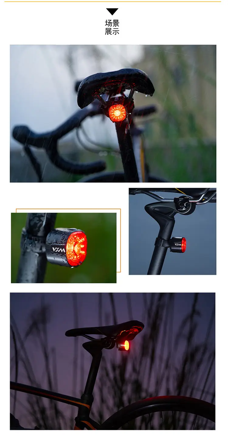 Bicycle intelligent sensor warning brake tail light mountain road bike color night riding USB charging warning light — feature 15