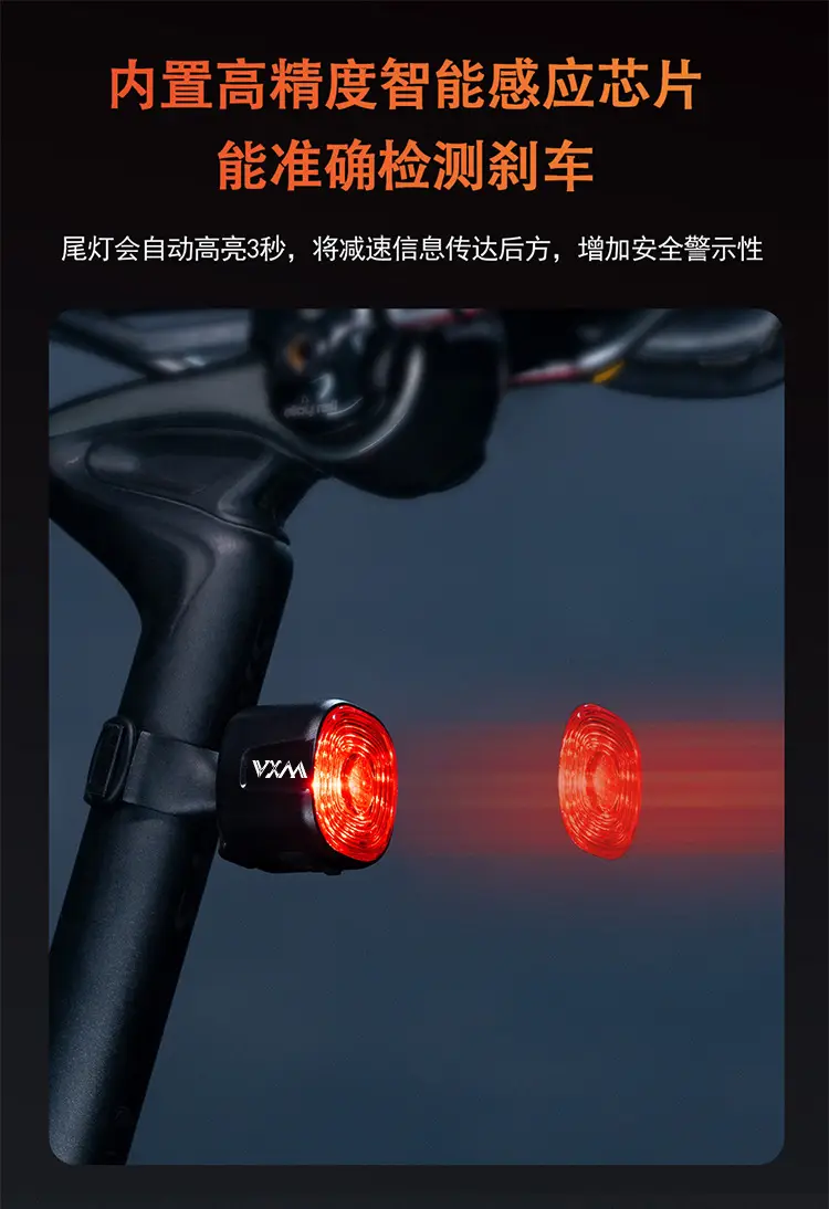 Bicycle intelligent sensor warning brake tail light mountain road bike color night riding USB charging warning light — feature 4