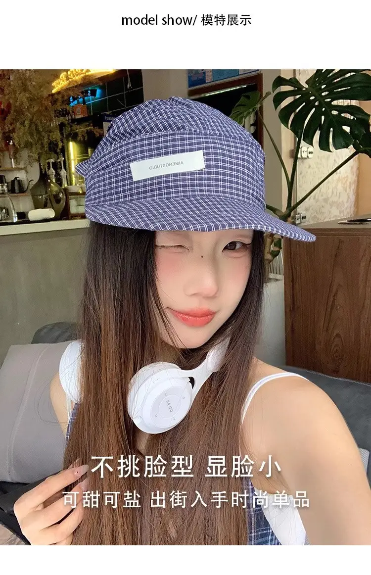 Japanese Style Plaid Duckling Tongue Hat for Women — feature 6