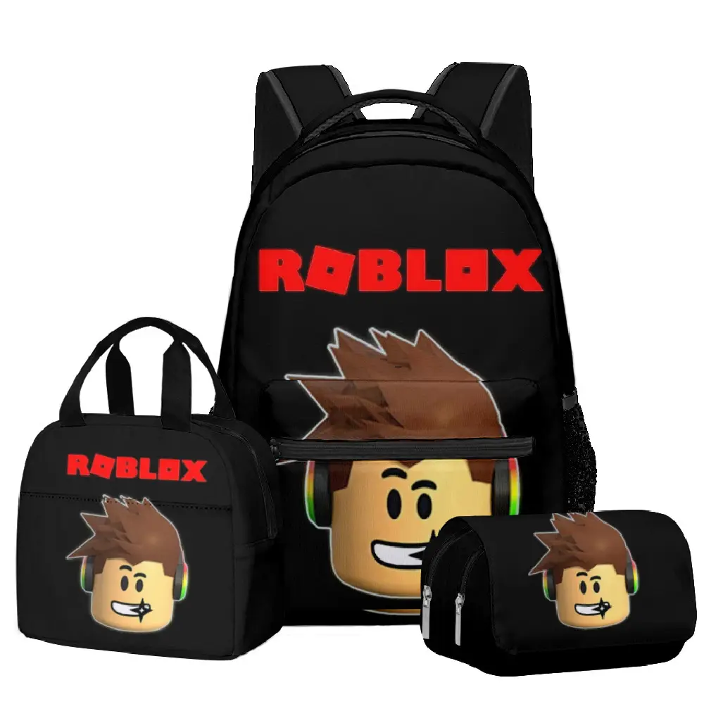 Hot-Selling Roblox Schoolbags for Primary and Secondary School Students, Lunch Bags, Double-Layer Pencil Cases, Three-Piece Set, Full-Print Casual Bags