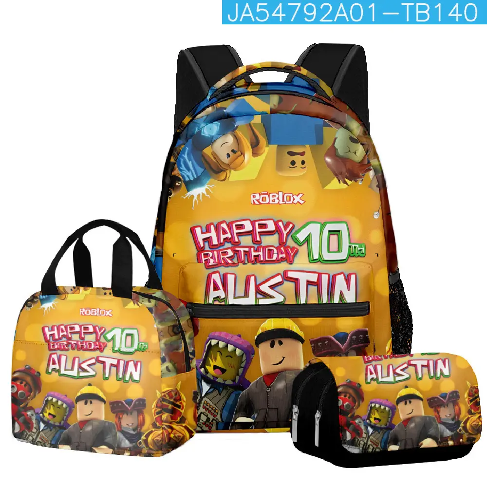 Hot-Selling Roblox Schoolbags for Primary and Secondary School Students, Lunch Bags, Double-Layer Pencil Cases, Three-Piece Set, Full-Print Casual Bags