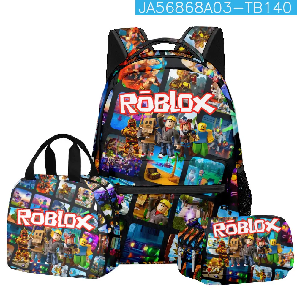Hot-Selling Roblox Schoolbags for Primary and Secondary School Students, Lunch Bags, Double-Layer Pencil Cases, Three-Piece Set, Full-Print Casual Bags