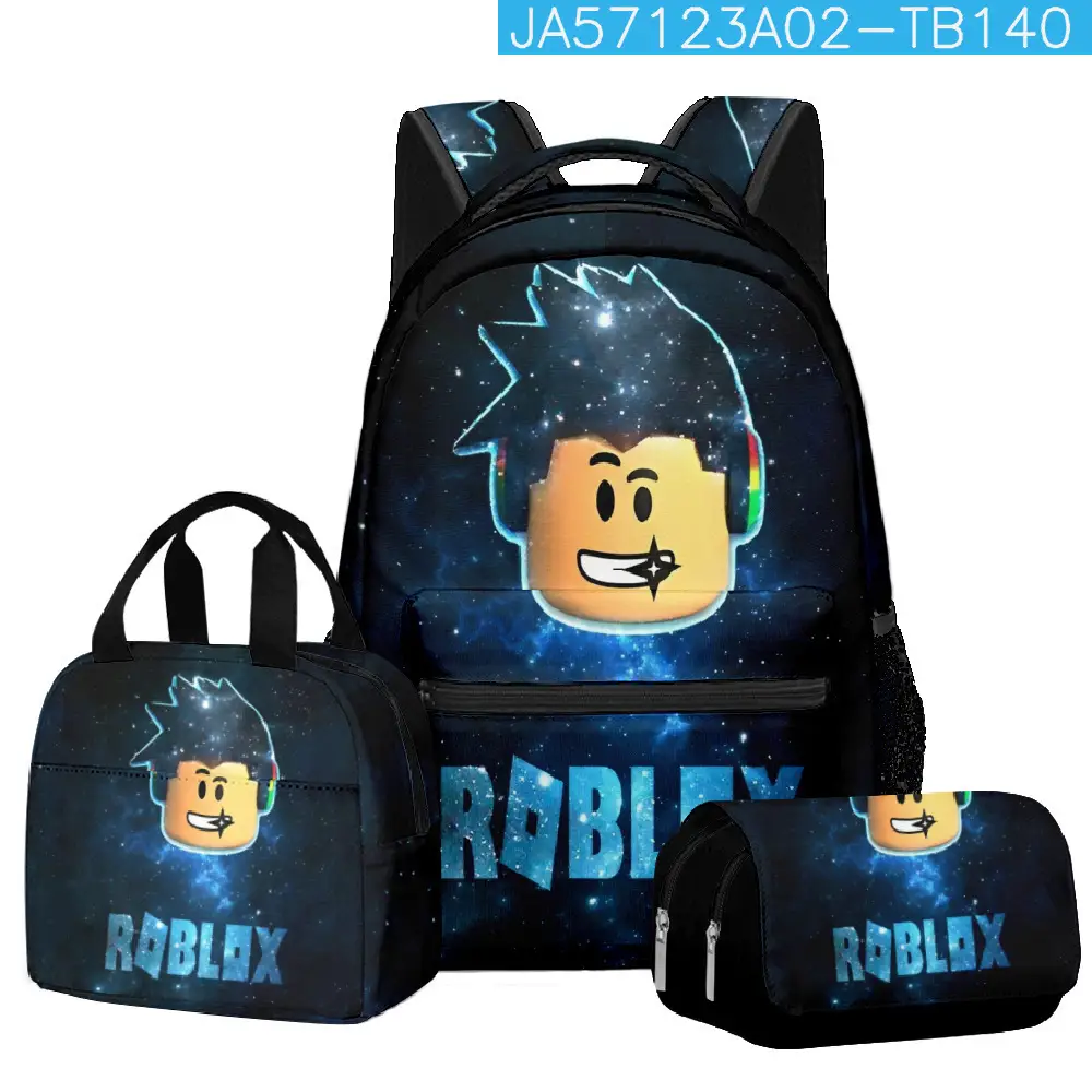 Hot-Selling Roblox Schoolbags for Primary and Secondary School Students, Lunch Bags, Double-Layer Pencil Cases, Three-Piece Set, Full-Print Casual Bags