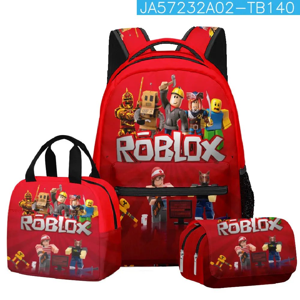 Hot-Selling Roblox Schoolbags for Primary and Secondary School Students, Lunch Bags, Double-Layer Pencil Cases, Three-Piece Set, Full-Print Casual Bags