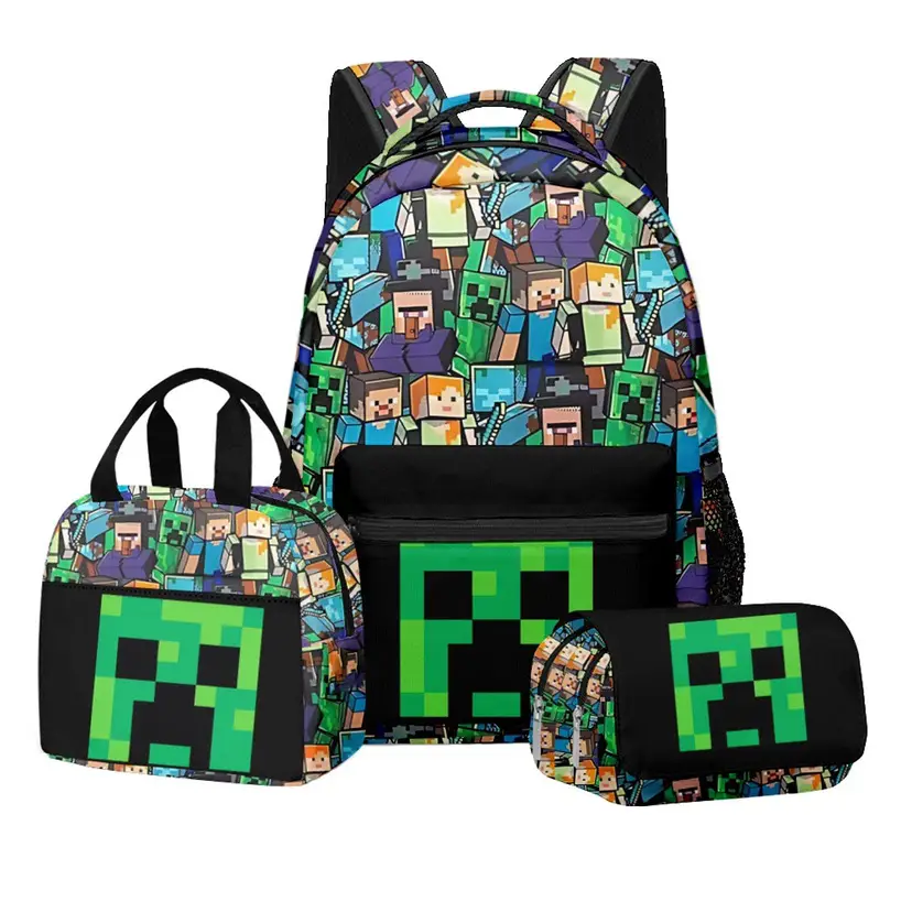 Hot-Selling Roblox Schoolbags for Primary and Secondary School Students, Lunch Bags, Double-Layer Pencil Cases, Three-Piece Set, Full-Print Casual Bags