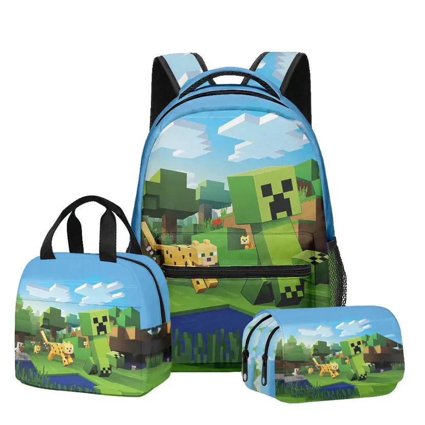 Hot-Selling Roblox Schoolbags for Primary and Secondary School Students, Lunch Bags, Double-Layer Pencil Cases, Three-Piece Set, Full-Print Casual Bags