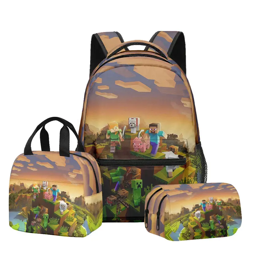 Hot-Selling Roblox Schoolbags for Primary and Secondary School Students, Lunch Bags, Double-Layer Pencil Cases, Three-Piece Set, Full-Print Casual Bags