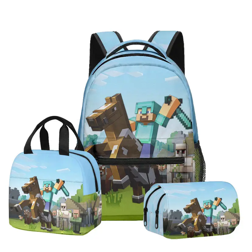 Hot-Selling Roblox Schoolbags for Primary and Secondary School Students, Lunch Bags, Double-Layer Pencil Cases, Three-Piece Set, Full-Print Casual Bags