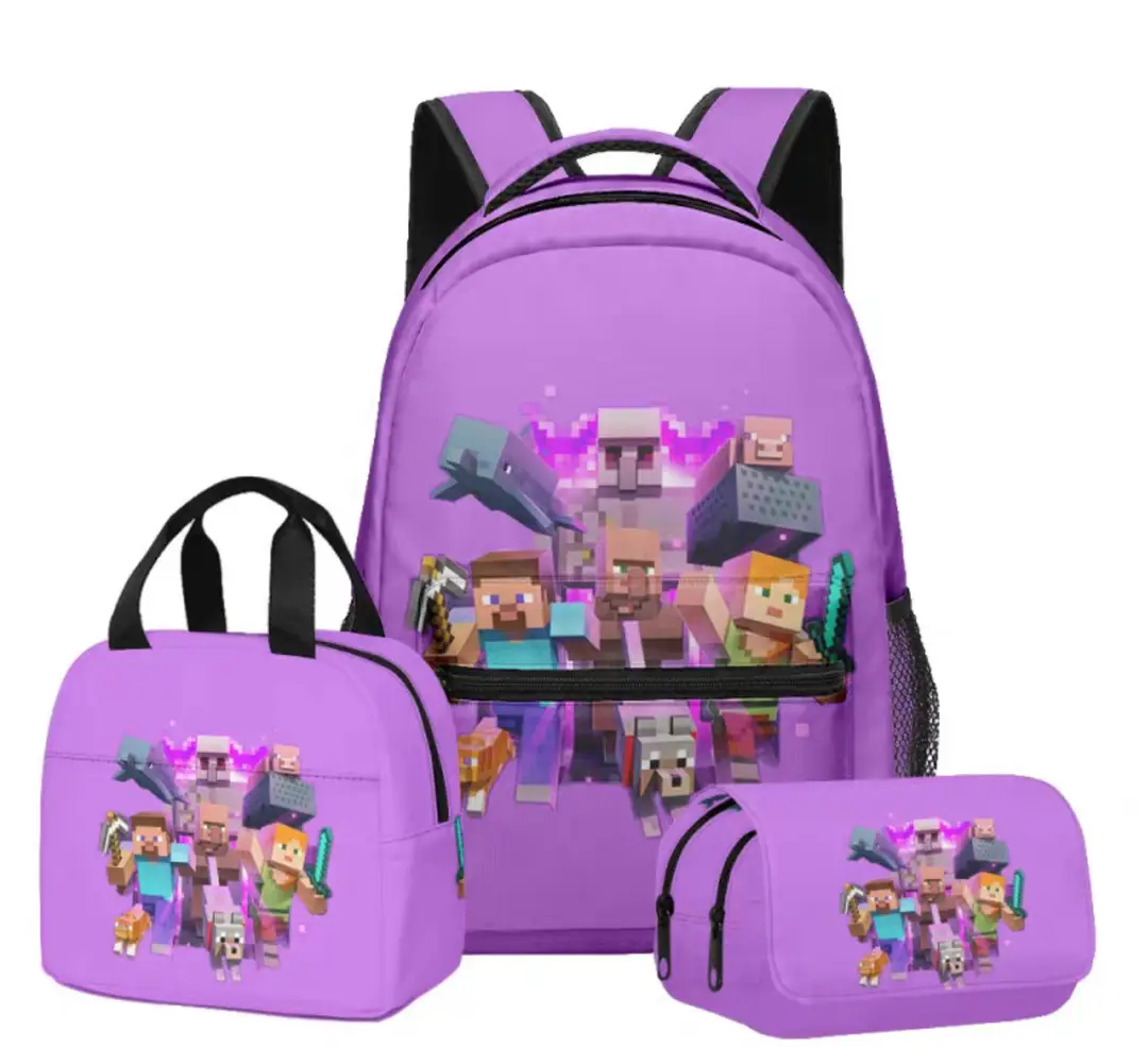 Hot-Selling Roblox Schoolbags for Primary and Secondary School Students, Lunch Bags, Double-Layer Pencil Cases, Three-Piece Set, Full-Print Casual Bags
