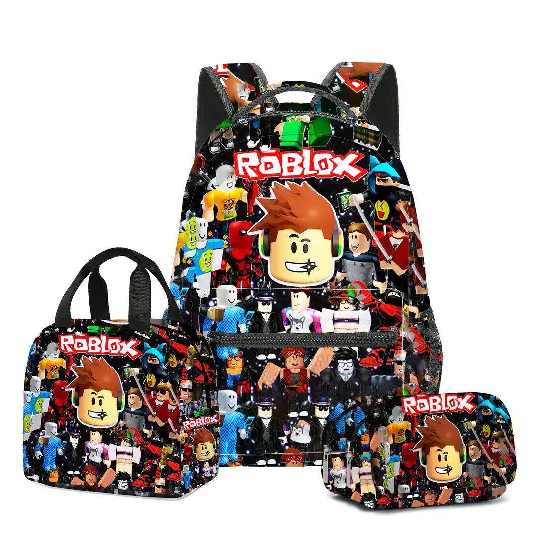 Hot-Selling Roblox Schoolbags for Primary and Secondary School Students, Lunch Bags, Double-Layer Pencil Cases, Three-Piece Set, Full-Print Casual Bags
