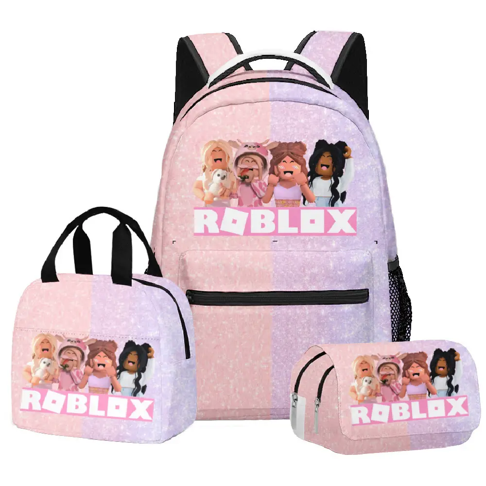 Hot-Selling Roblox Schoolbags for Primary and Secondary School Students, Lunch Bags, Double-Layer Pencil Cases, Three-Piece Set, Full-Print Casual Bags