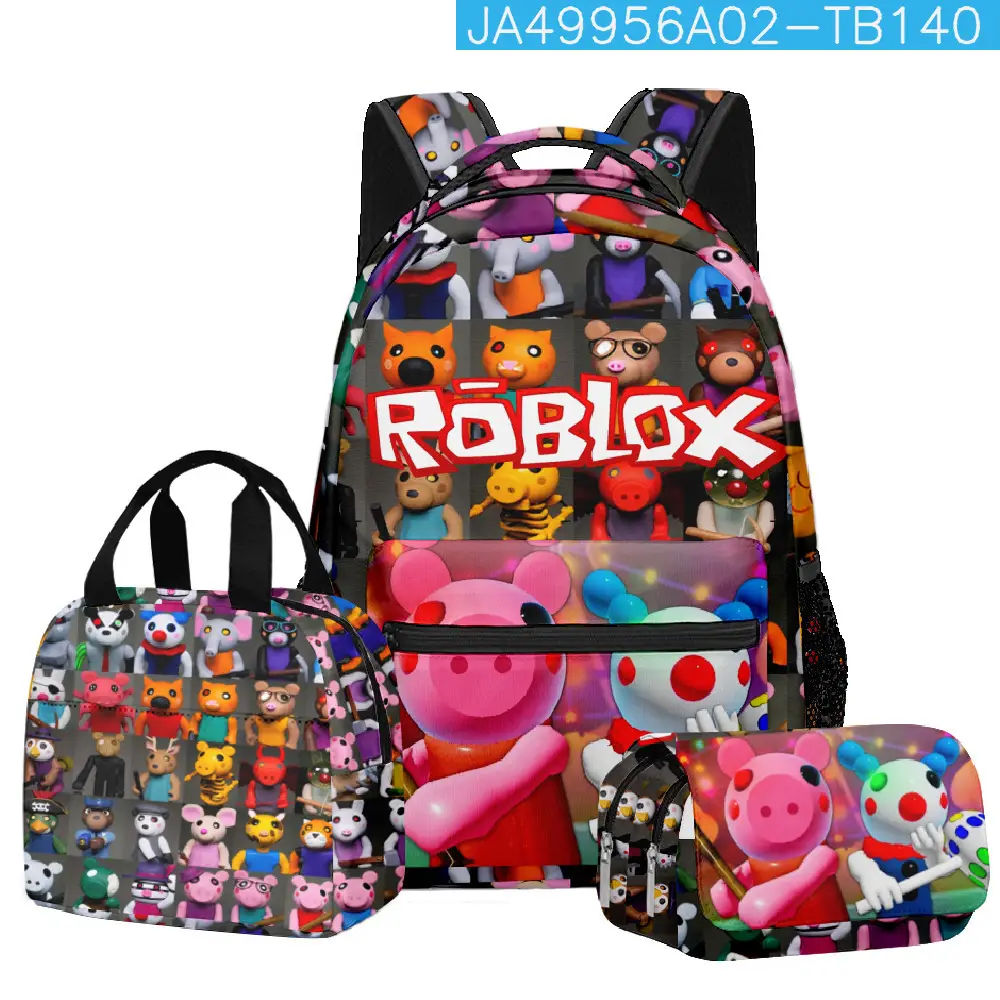 Hot-Selling Roblox Schoolbags for Primary and Secondary School Students, Lunch Bags, Double-Layer Pencil Cases, Three-Piece Set, Full-Print Casual Bags