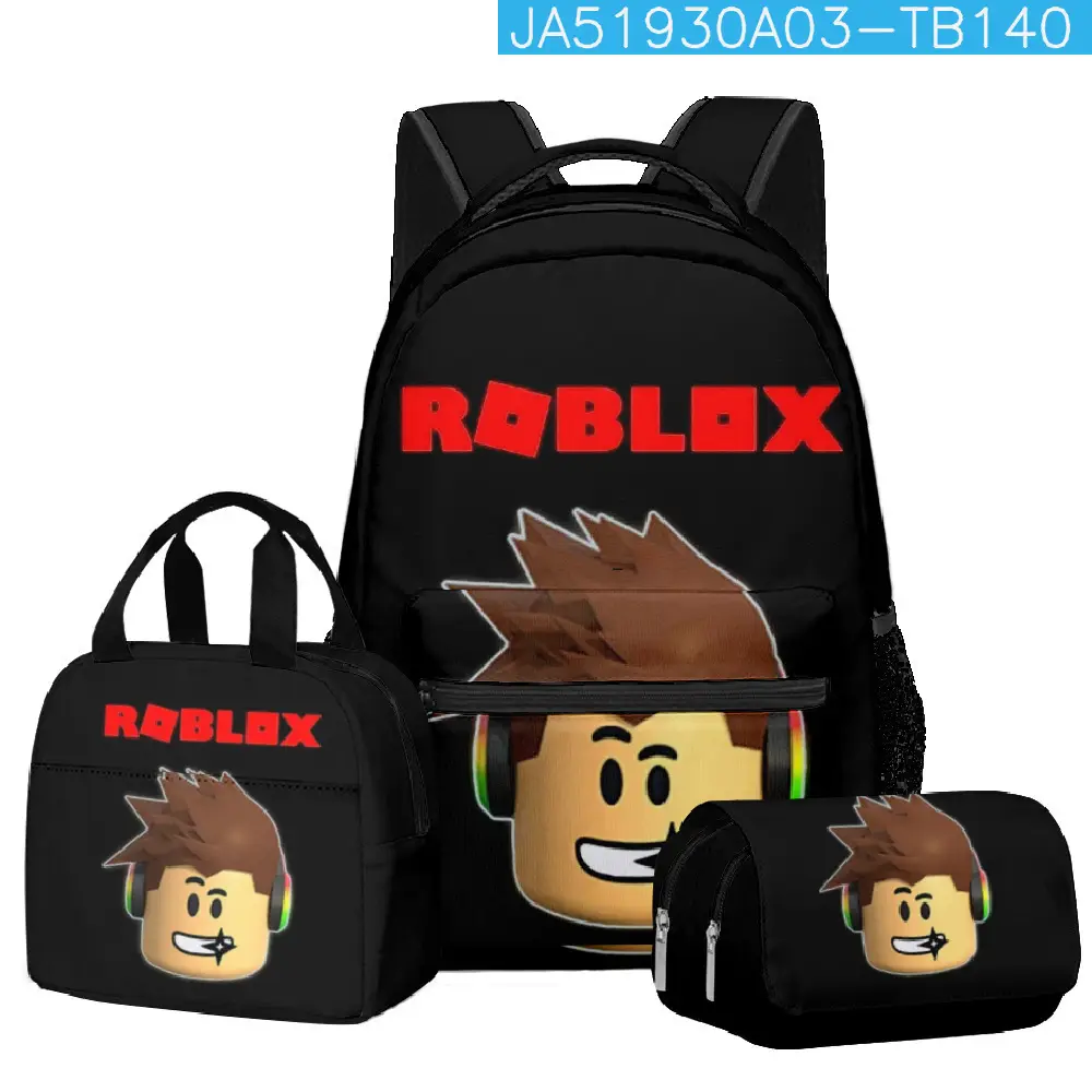 Hot-Selling Roblox Schoolbags for Primary and Secondary School Students, Lunch Bags, Double-Layer Pencil Cases, Three-Piece Set, Full-Print Casual Bags