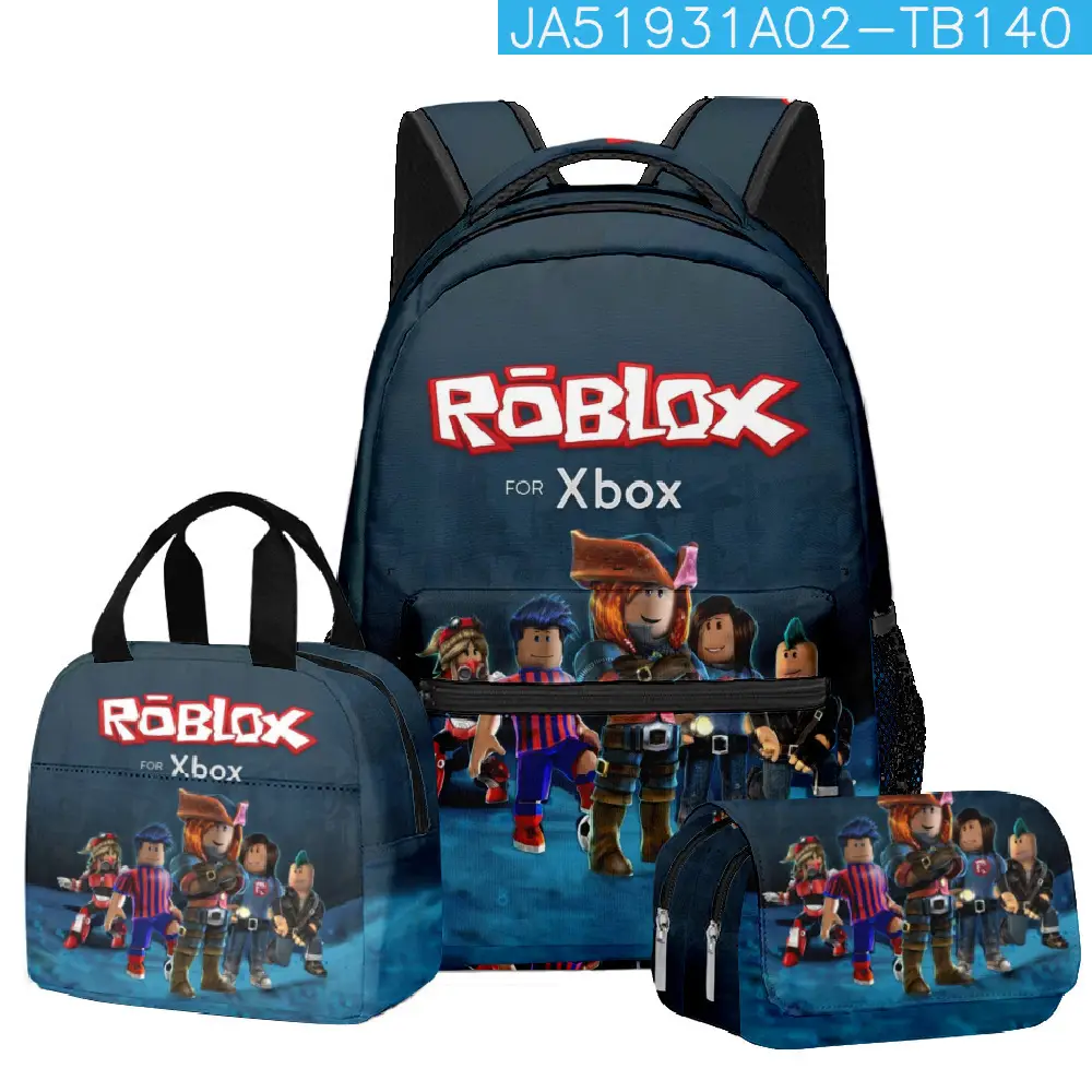 Hot-Selling Roblox Schoolbags for Primary and Secondary School Students, Lunch Bags, Double-Layer Pencil Cases, Three-Piece Set, Full-Print Casual Bags