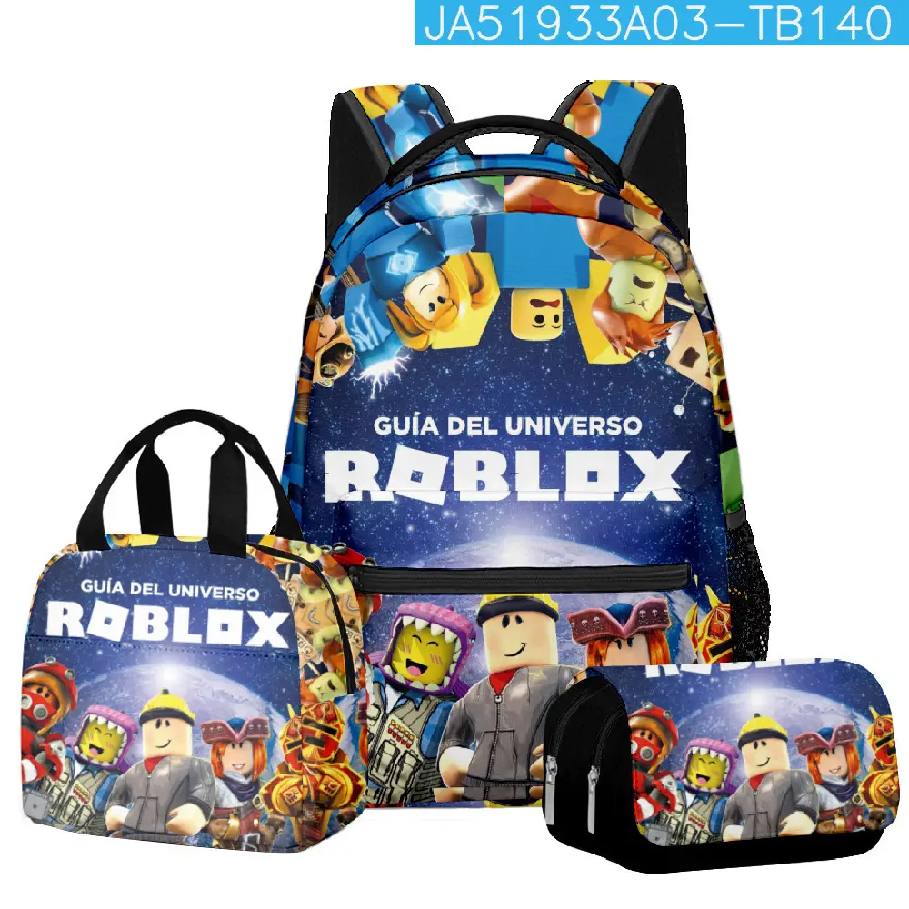Hot-Selling Roblox Schoolbags for Primary and Secondary School Students, Lunch Bags, Double-Layer Pencil Cases, Three-Piece Set, Full-Print Casual Bags