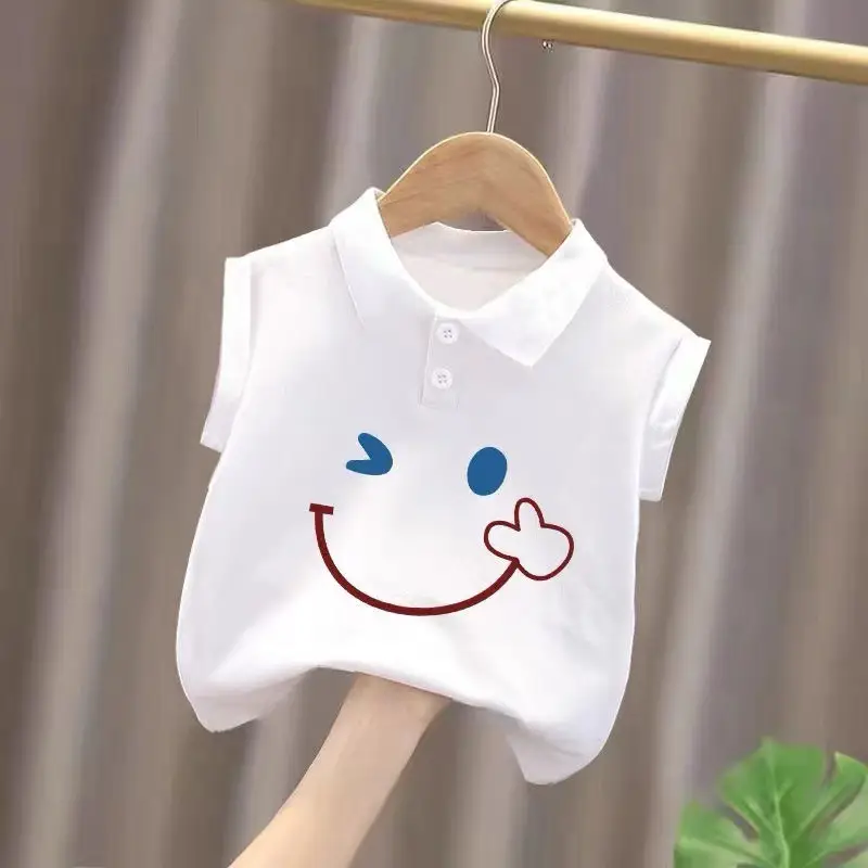 Baby Polo Shirt White Cotton Sleeveless New Style - Image 2