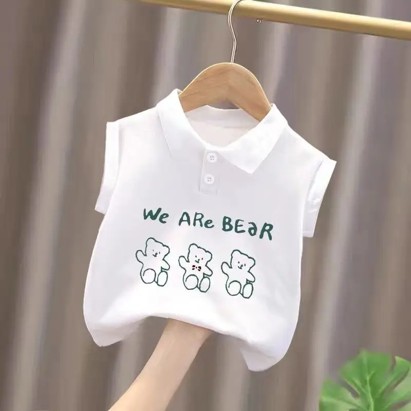 Baby Polo Shirt White Cotton Sleeveless New Style - Image 7
