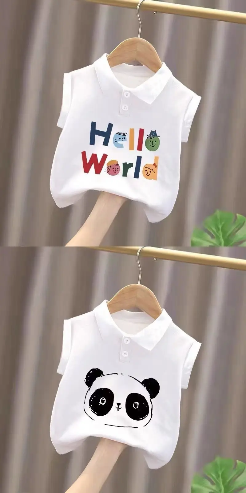 Baby Polo Shirt White Cotton Sleeveless New Style — feature 3