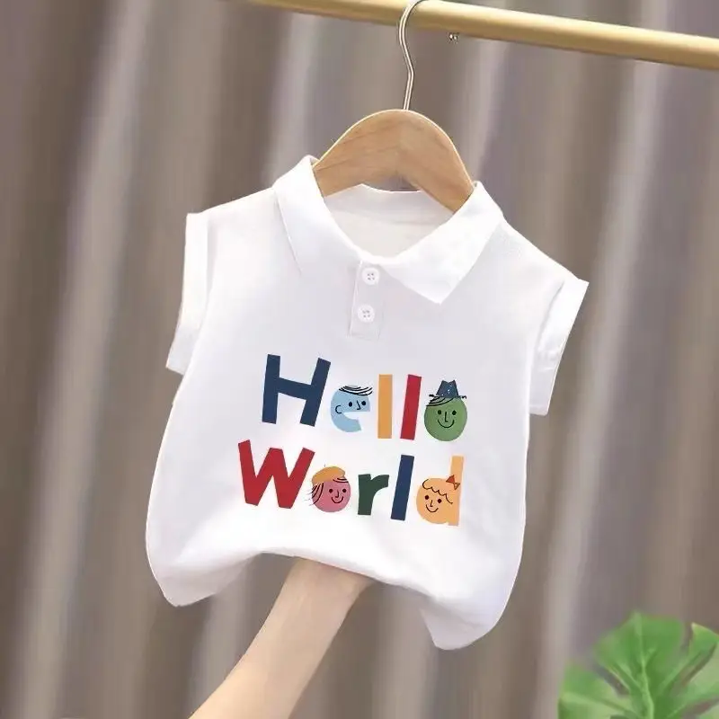 Baby Polo Shirt White Cotton Sleeveless New Style - Image 3