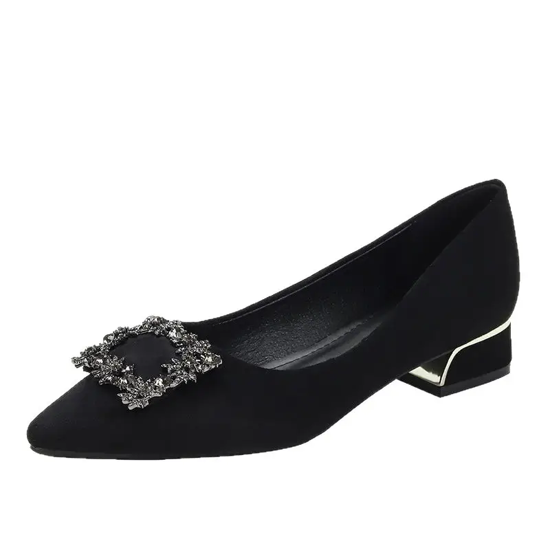 Thick-Heeled Women's Shoes for Summer 2026, New Spring and Autumn Style, Pointed Toe, Elegant Shallow Mouth, Black High-Heeled Shoes for Commuting, Mid-Heel Work Shoes