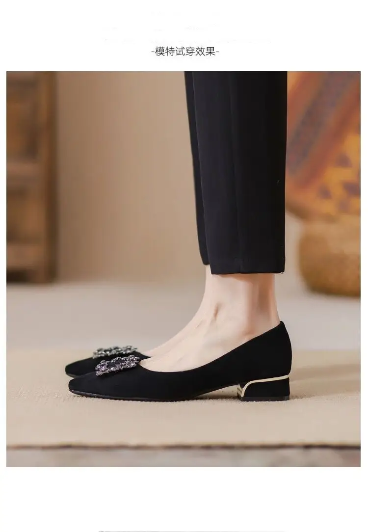 Thick-Heeled Women's Shoes for Summer 2026, New Spring and Autumn Style, Pointed Toe, Elegant Shallow Mouth, Black High-Heeled Shoes for Commuting, Mid-Heel Work Shoes — feature 5