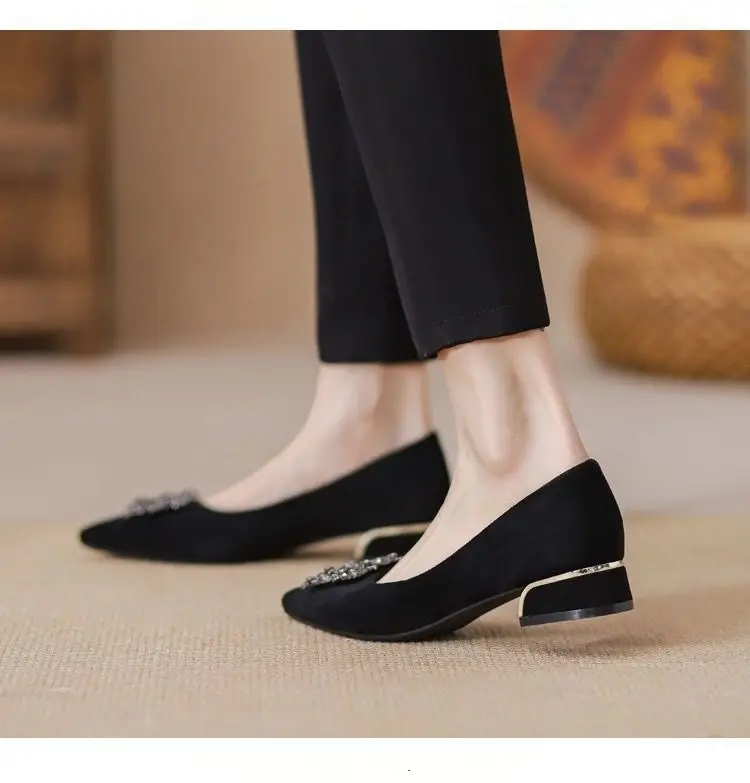 Thick-Heeled Women's Shoes for Summer 2026, New Spring and Autumn Style, Pointed Toe, Elegant Shallow Mouth, Black High-Heeled Shoes for Commuting, Mid-Heel Work Shoes — feature 6
