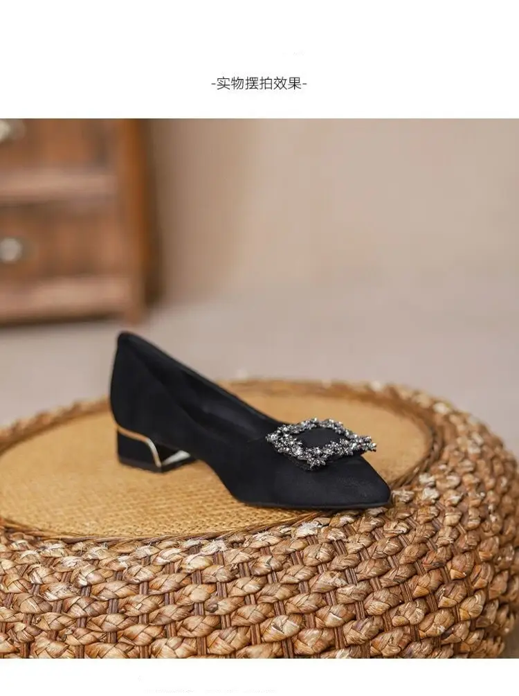Thick-Heeled Women's Shoes for Summer 2026, New Spring and Autumn Style, Pointed Toe, Elegant Shallow Mouth, Black High-Heeled Shoes for Commuting, Mid-Heel Work Shoes — feature 8