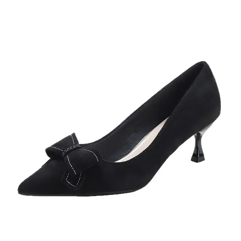 High-Heeled Shoes for Women, Stiletto Heels, 2026 Spring and Autumn New Style, French Mid-Heel, Pointed Toe, Black Bow, Commuting Professional Single Shoes for Women - Image 7
