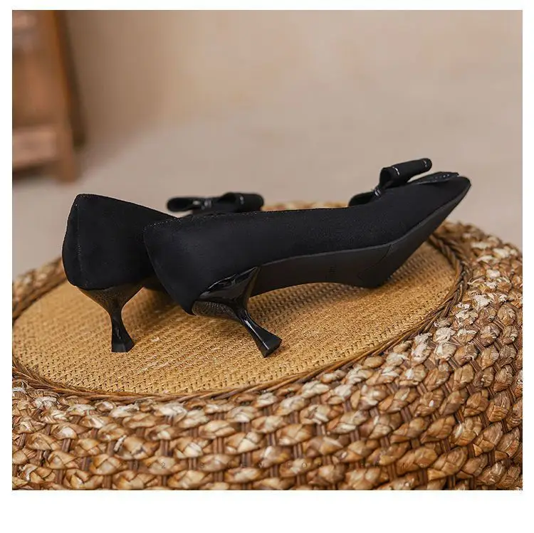 High-Heeled Shoes for Women, Stiletto Heels, 2026 Spring and Autumn New Style, French Mid-Heel, Pointed Toe, Black Bow, Commuting Professional Single Shoes for Women — feature 10