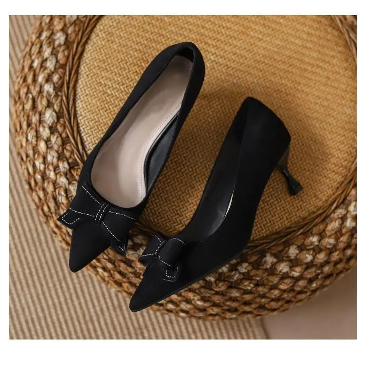 High-Heeled Shoes for Women, Stiletto Heels, 2026 Spring and Autumn New Style, French Mid-Heel, Pointed Toe, Black Bow, Commuting Professional Single Shoes for Women — feature 4