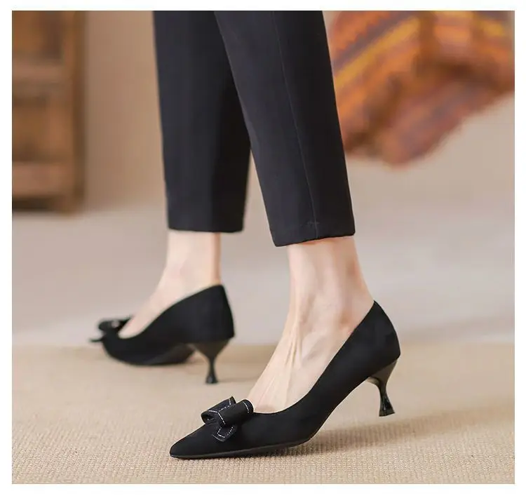 High-Heeled Shoes for Women, Stiletto Heels, 2026 Spring and Autumn New Style, French Mid-Heel, Pointed Toe, Black Bow, Commuting Professional Single Shoes for Women — feature 8