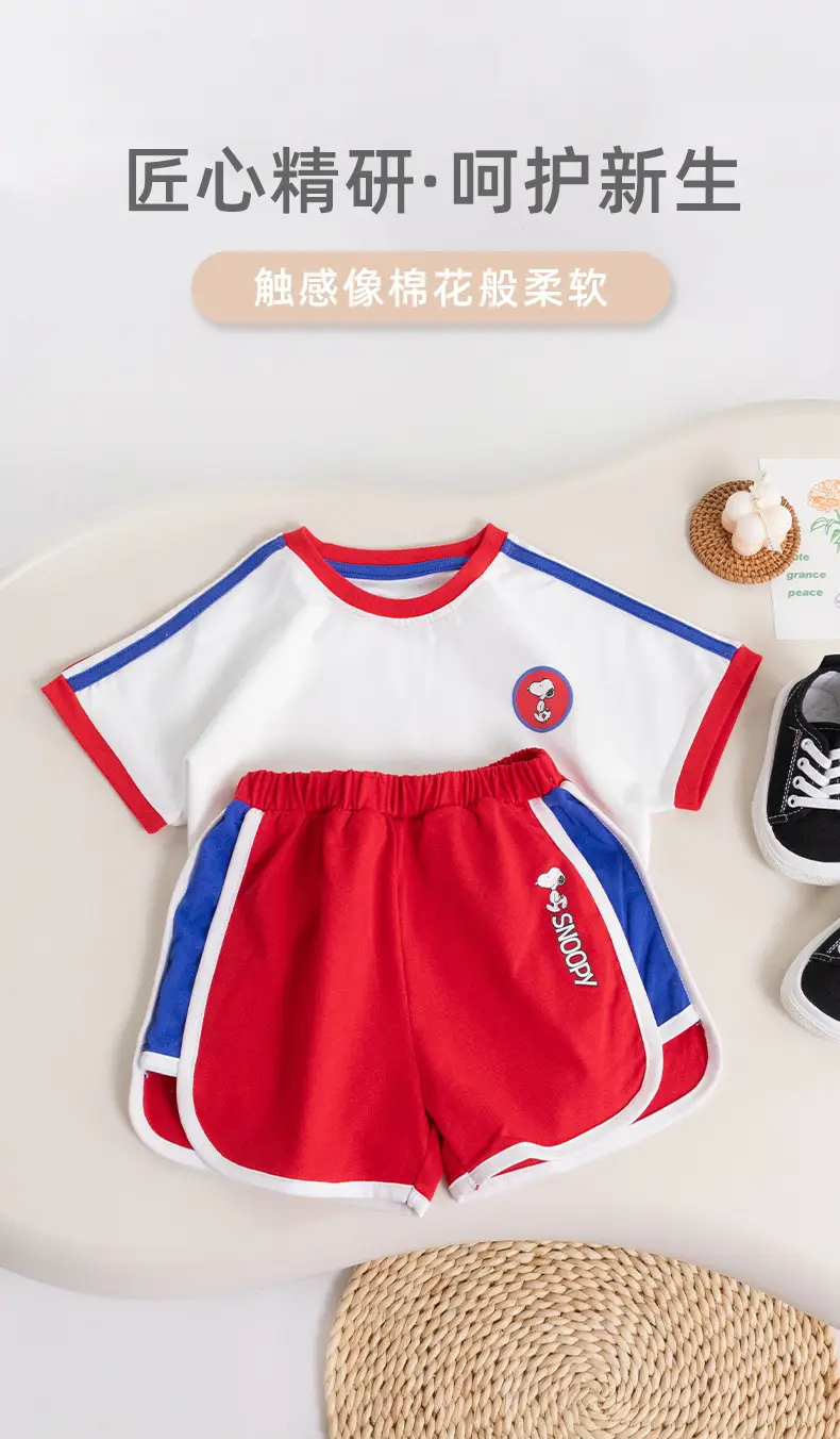 Children's Cotton Shorts Set Red Blue White Medium Small — feature 1