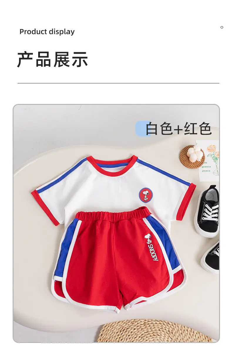 Children's Cotton Shorts Set Red Blue White Medium Small — feature 14