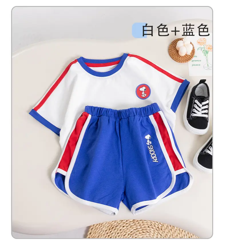 Children's Cotton Shorts Set Red Blue White Medium Small — feature 15